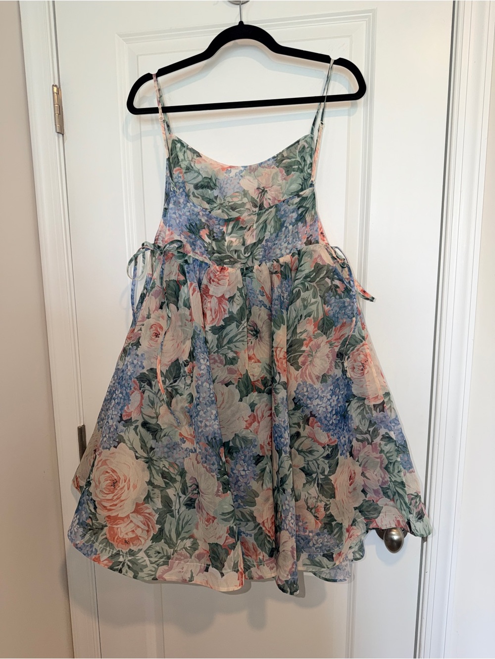 Selkie Floral Print Spaghetti-Strap Sundress in Pastel Pink and Blue - Picture 4 of 8